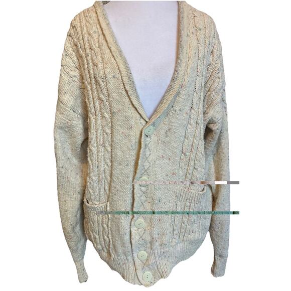 VTG 80s IZOD Cable Knit Shawl Collar Cardigan Grandpa Chunky Fisherman Sweater M - Picture 4 of 16